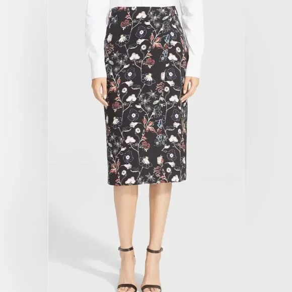 ALC Daniel’s Floral 100% Silk Wrap Belted Midi Skirt Size 6 - Picture 2 of 11